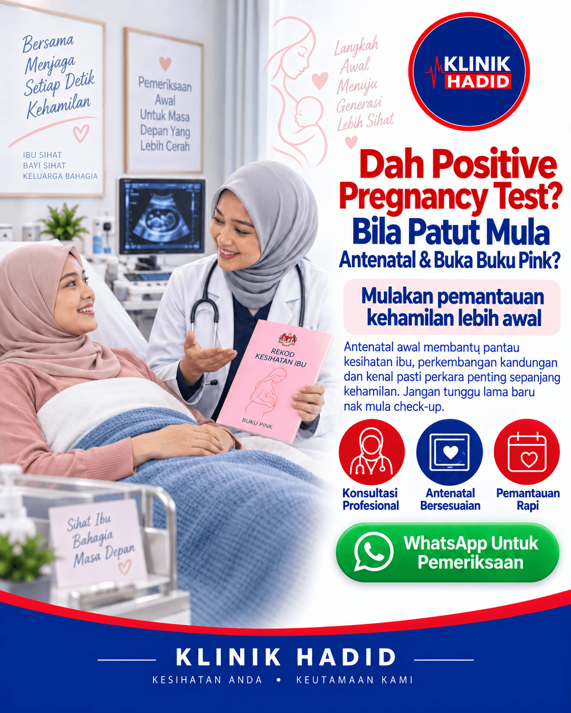 Dah Positive Pregnancy Test, Bila Patut Mula Antenatal dan Buka Buku Pink?